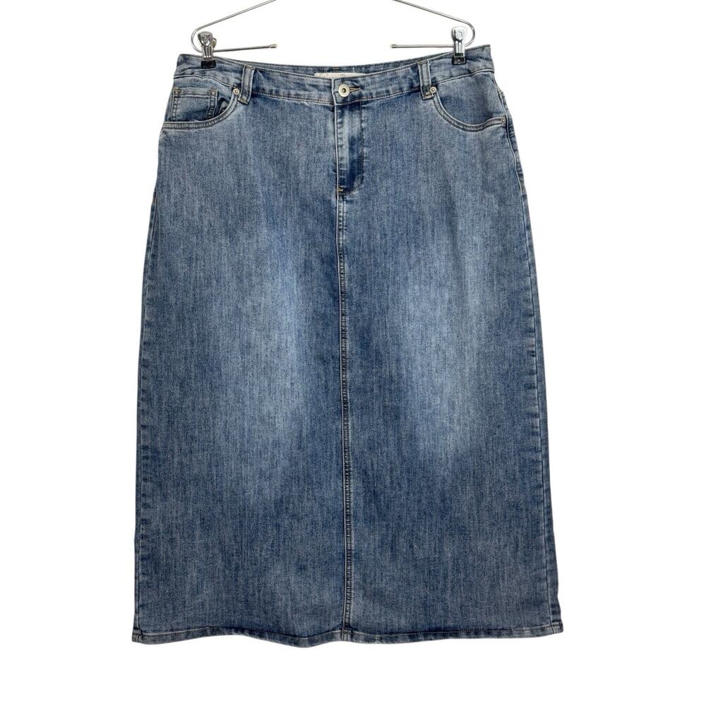 Blue Denim Midi Skirt 16W Back Slit Modest Boho Western Y2k Streetwear